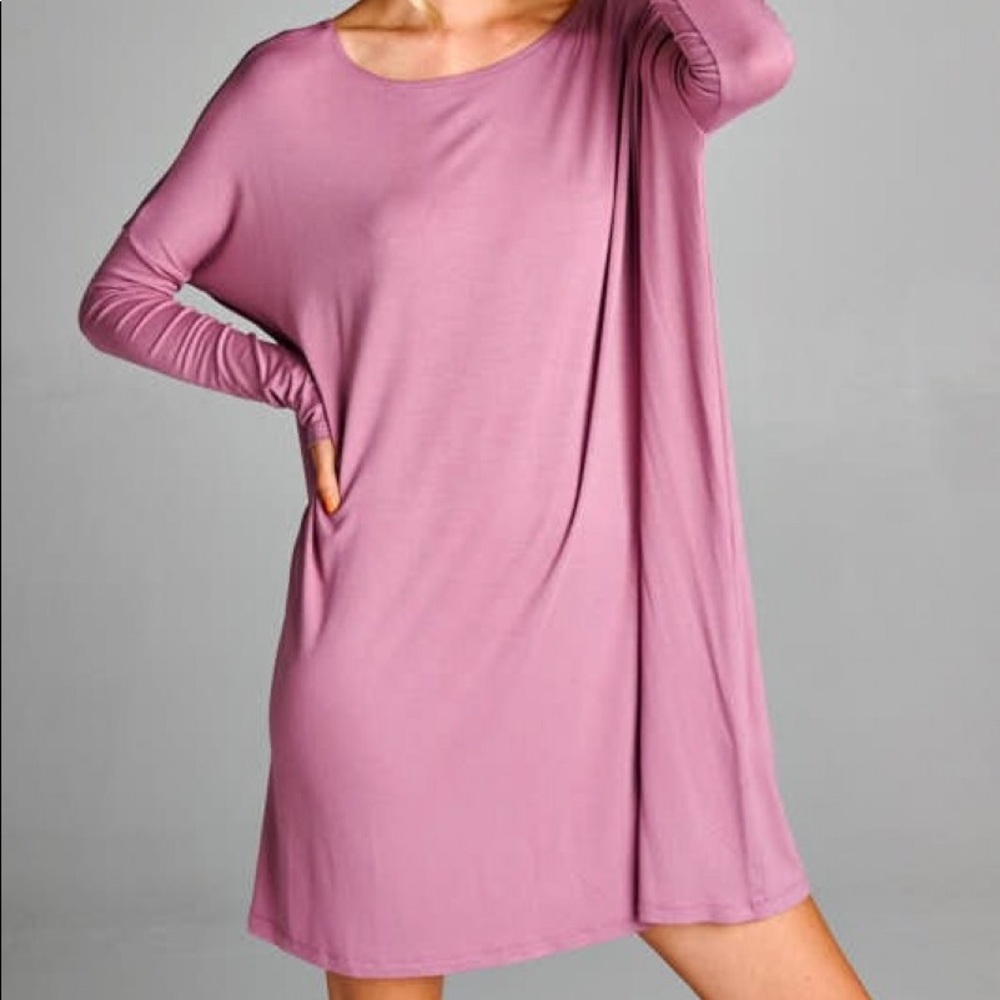 Scoop Neck Long Sleeve Piko Dress